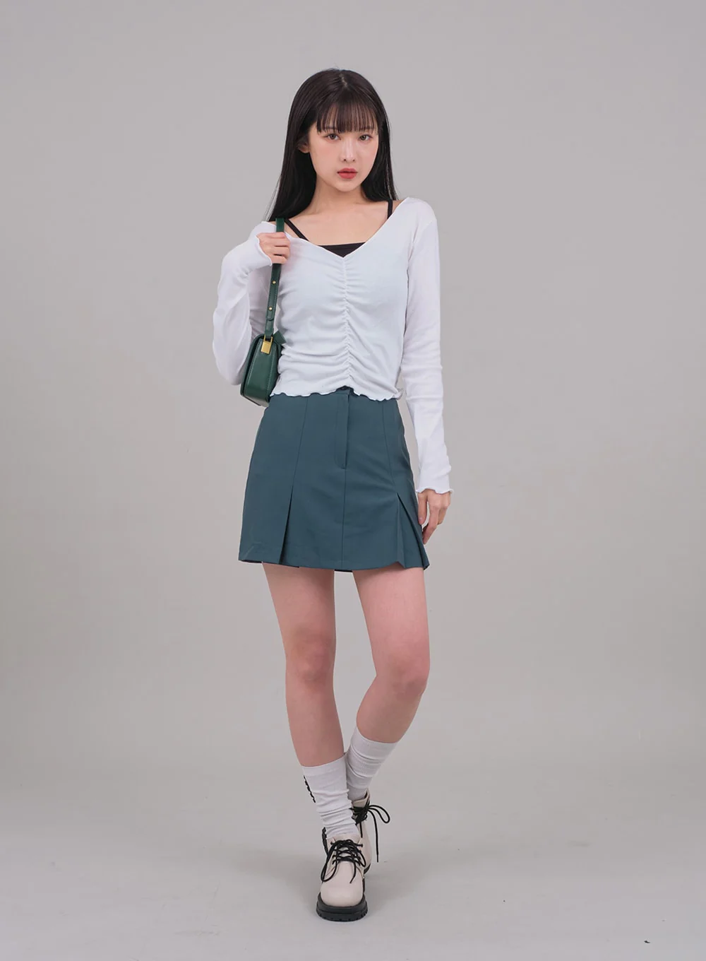 Cropped Long Sleeve Top with Front Shirring C2701 - Image 9