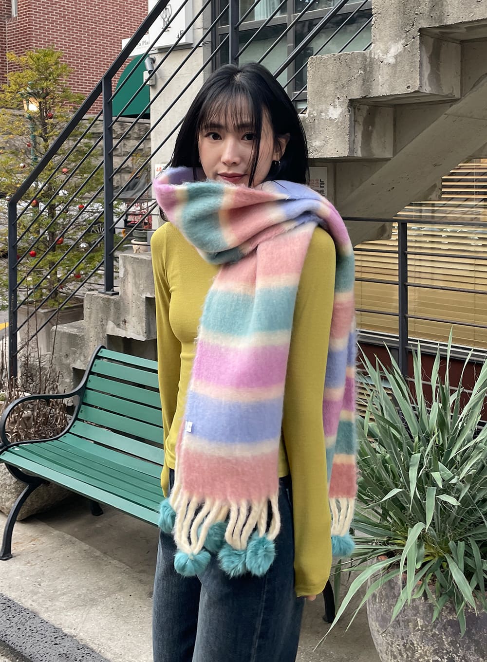 Fringed Wool Color Striped Scarf OD308 - Image 6