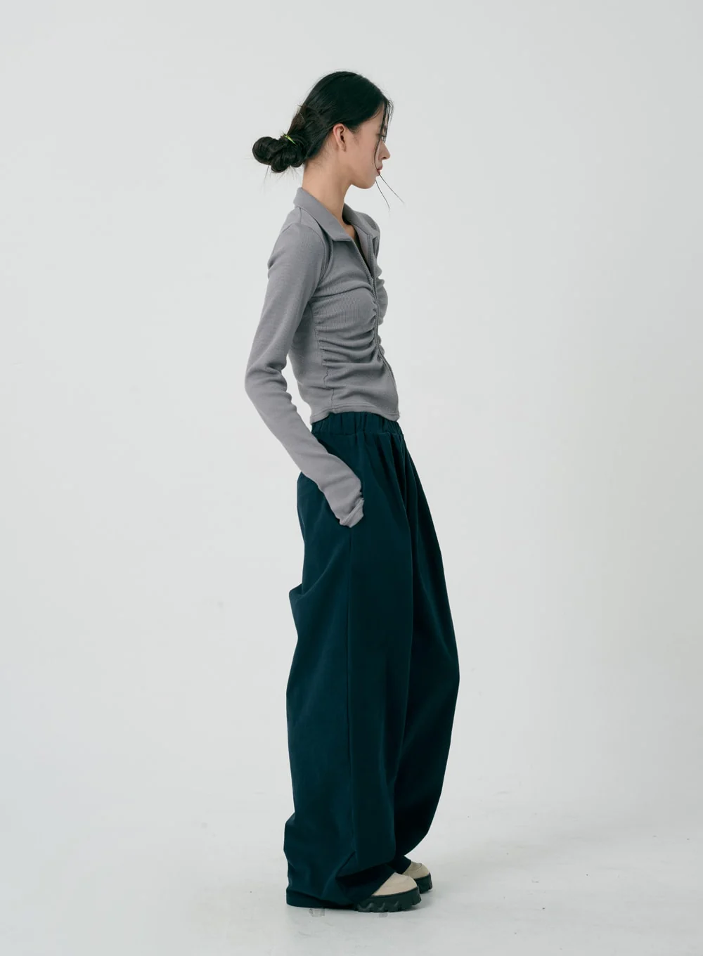 Ruffle Zipper Long Sleeve Top ID08 - Image 15