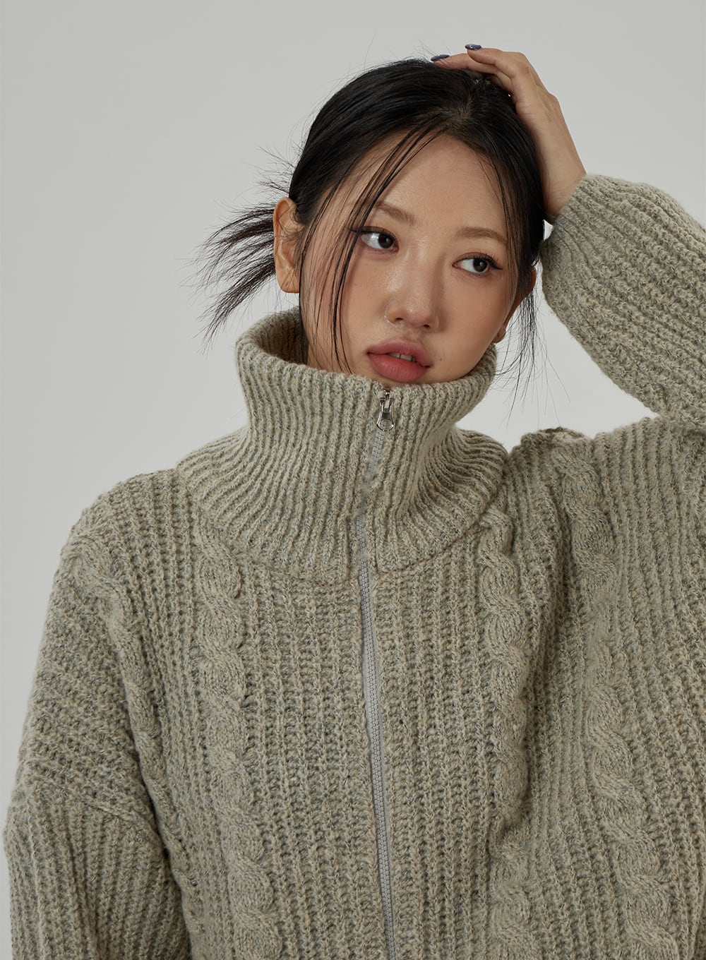 Twist Pattern Two Way Zipper Knit Cardigan CD20 - Image 4